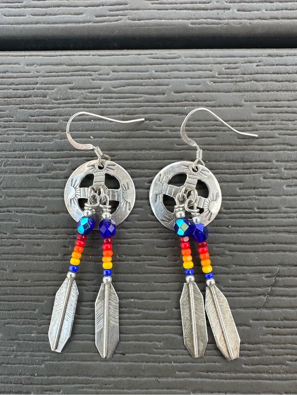 Sterling Silver Beaded Feather Earrings in Multicolor - Women Jewelry